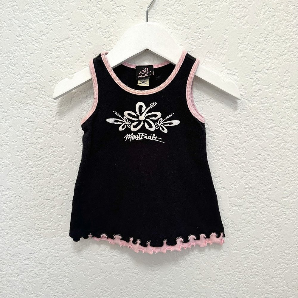 Y2K Maui Built Black Pink Ruffle Tank Top 6M